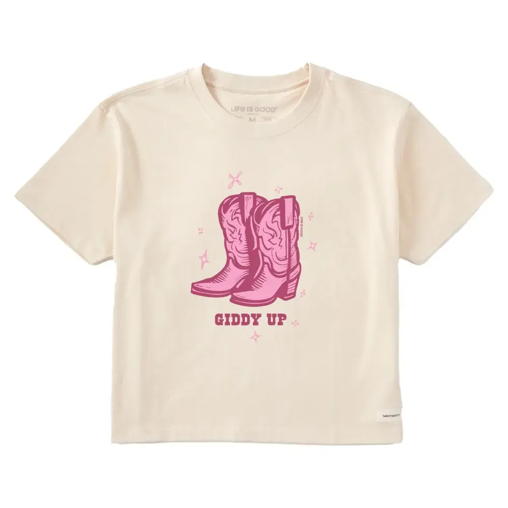 Women's Giddy Up Cowboy Boots Short Sleeve Crusher Boxy Tee
