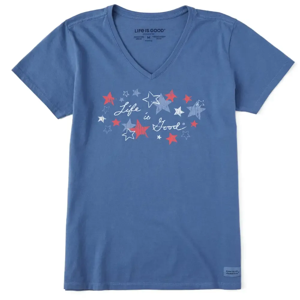 Women's Americana Stars Short Sleeve Crusher-LITE Vee