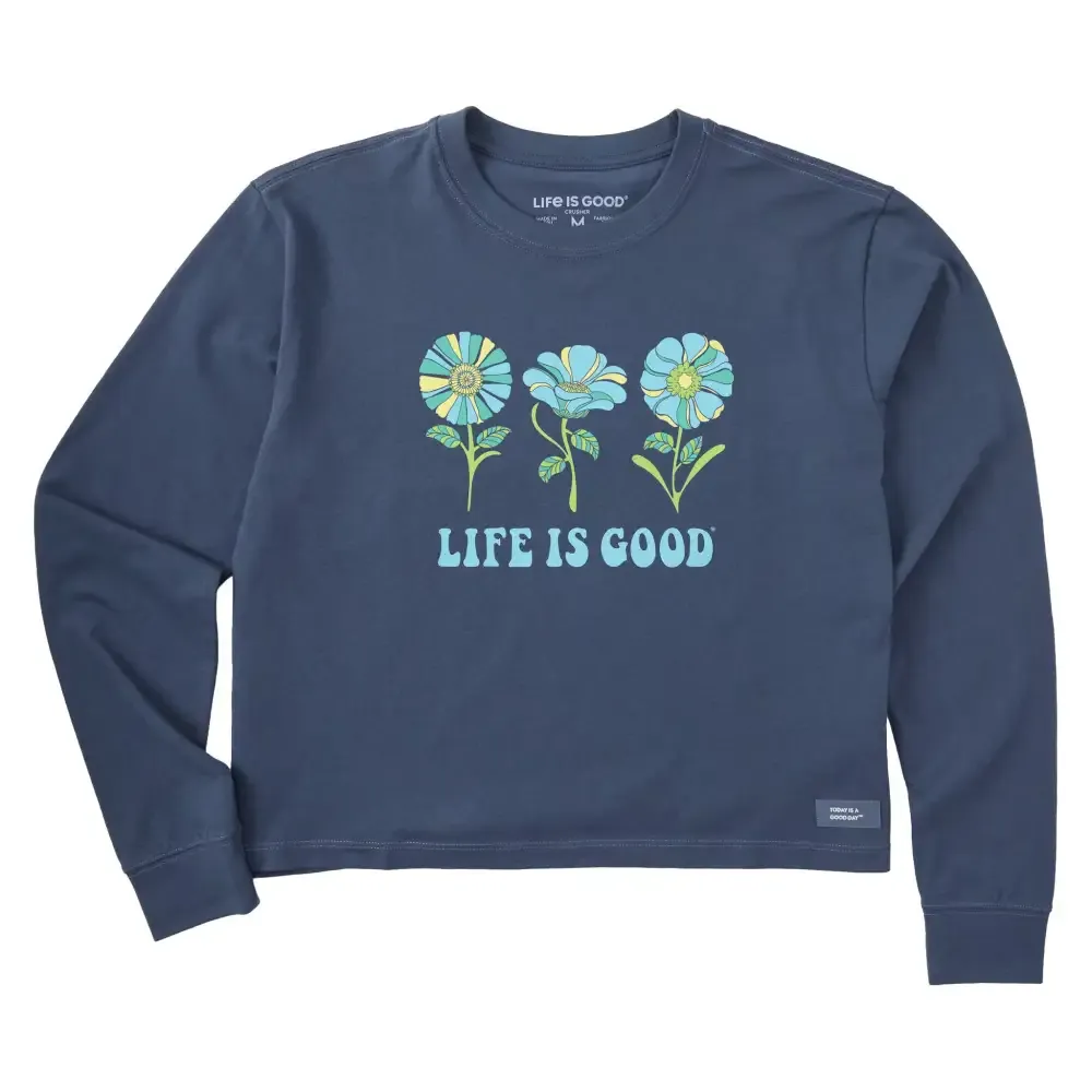 Women's 3 Flowers Long Sleeve Crusher Boxy Tee