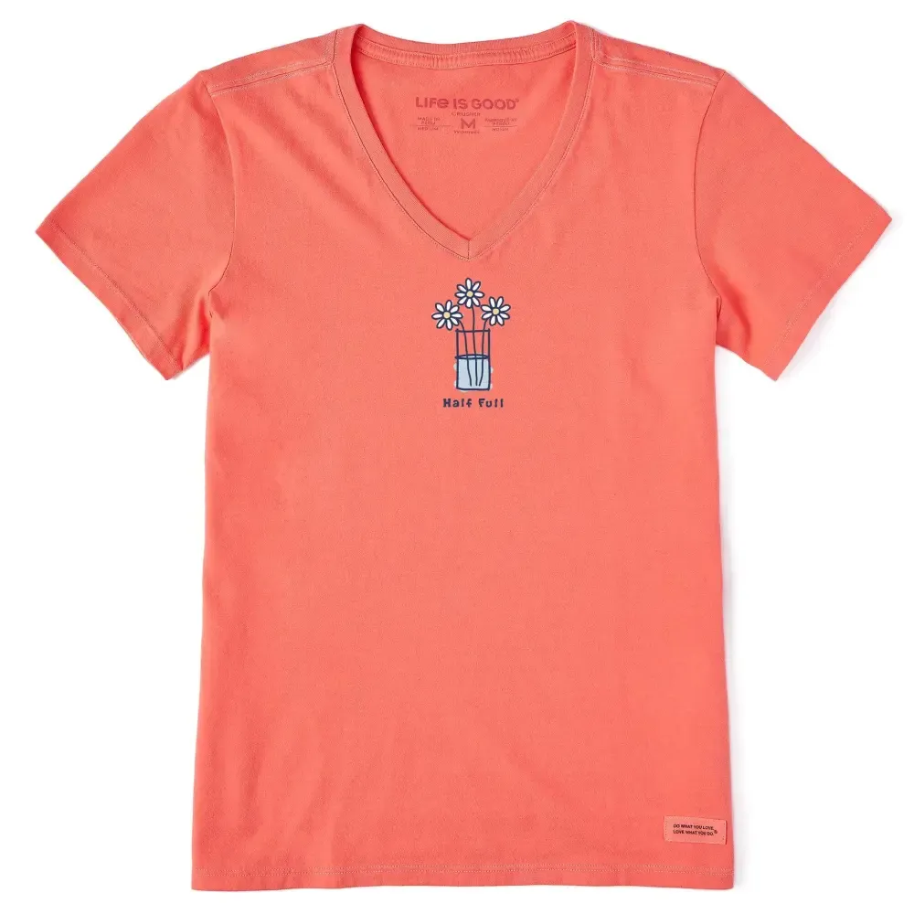 Women's Half Full 3 Daisies Short Sleeve Vee