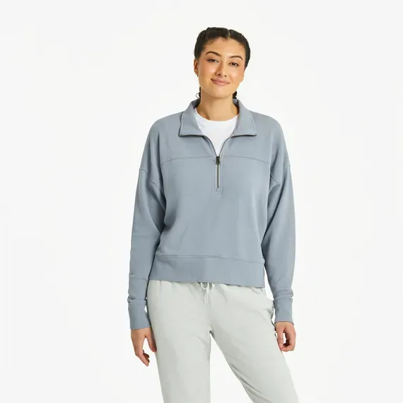 Women's Solid French Terry Boxy Quarter Zip