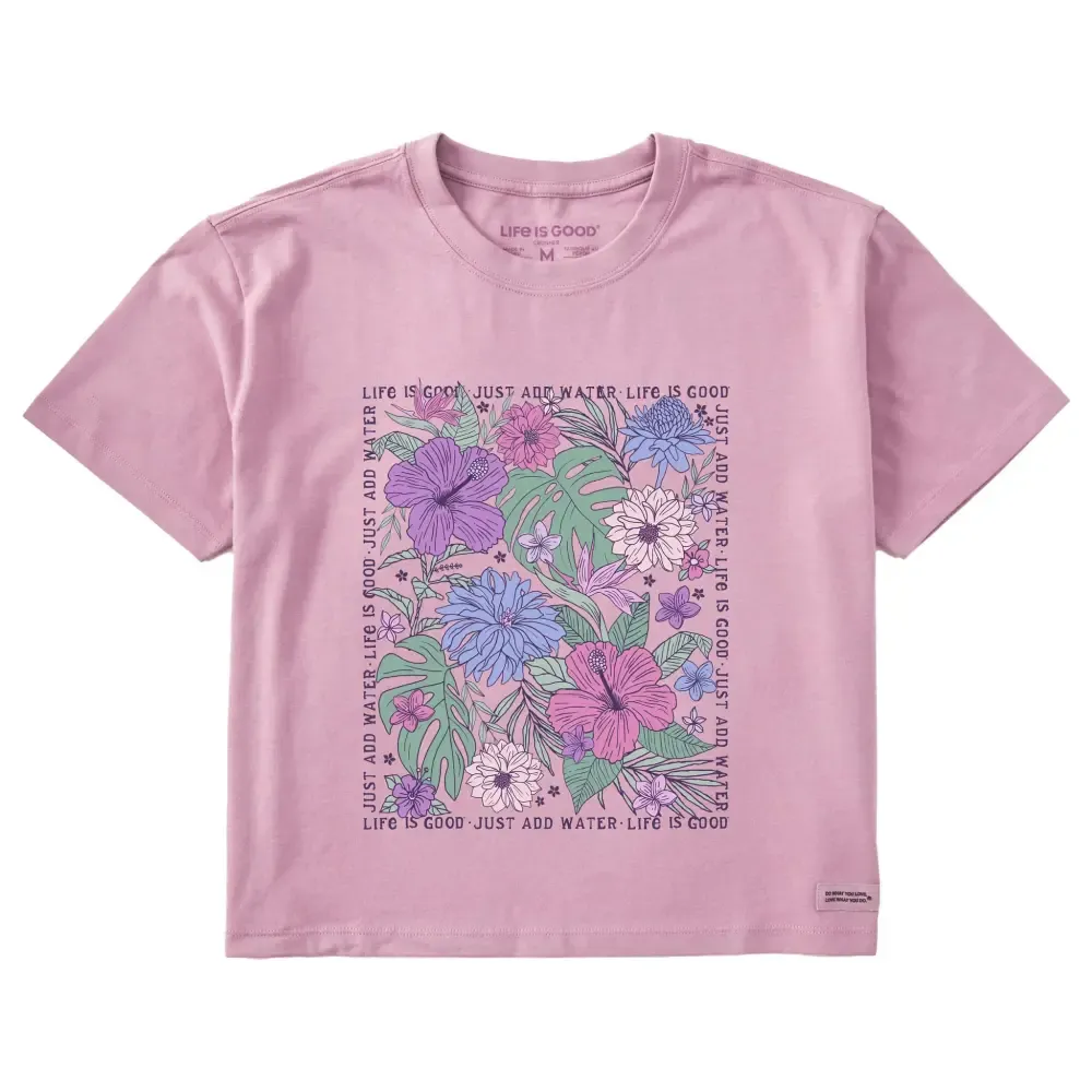 Women's Just Add Water Beachy Flowers Short Sleeve Crusher Boxy Tee