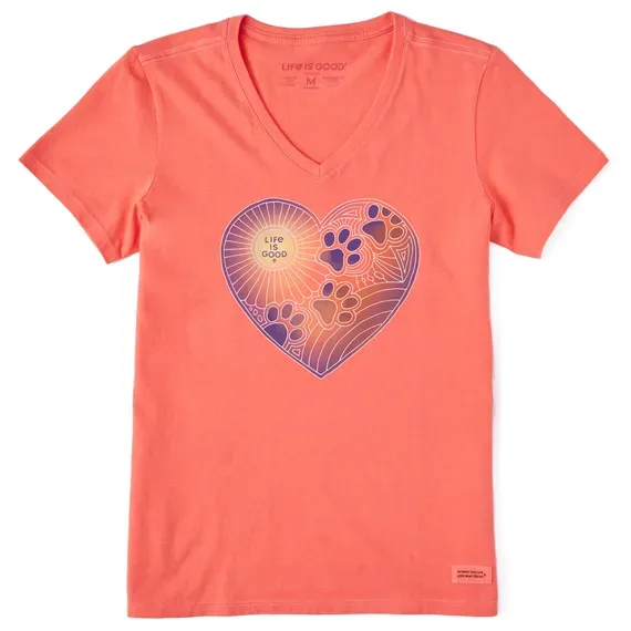 Women's Pawprints Heart Short Sleeve  Vee