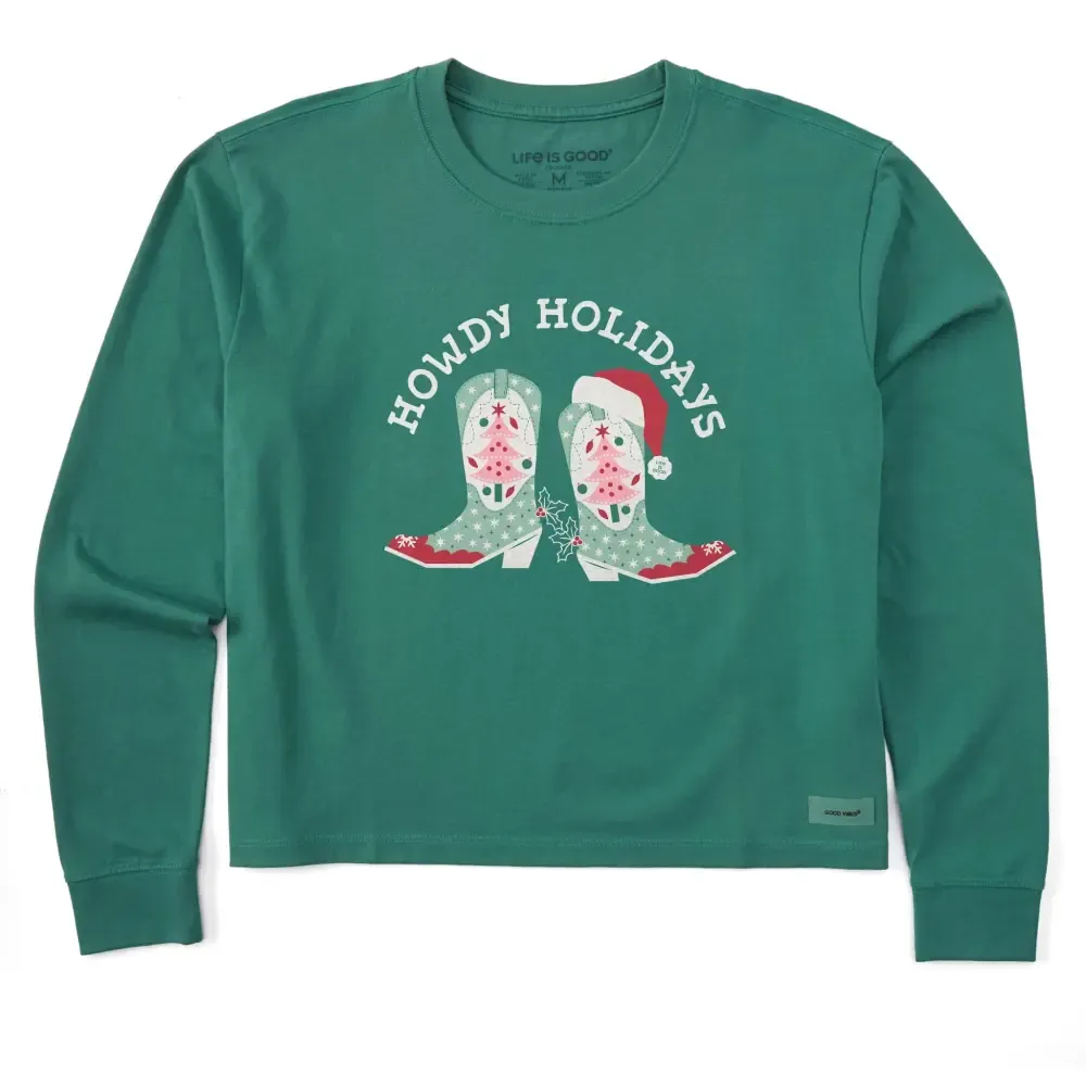 Women's Howdy Holidays Boots Long Sleeve Crusher Boxy Tee