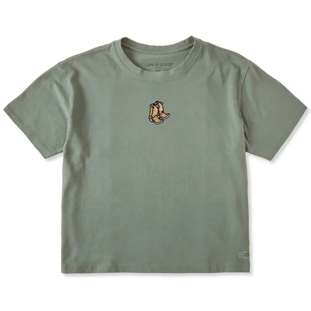 Women's Embroidered Cowboy Boots Short Sleeve Crusher Boxy Tee