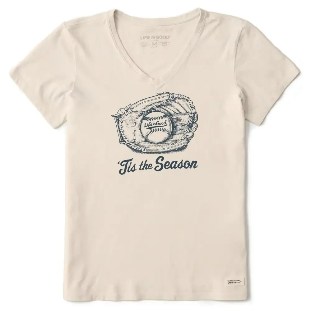 Women's 'Tis the Season Baseball Glove Short Sleeve Crusher Vee
