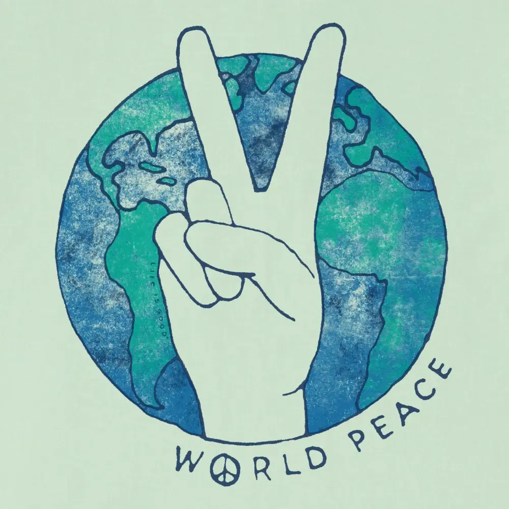 Women's World Peace Sign Short Sleeve Crusher-LITE Vee