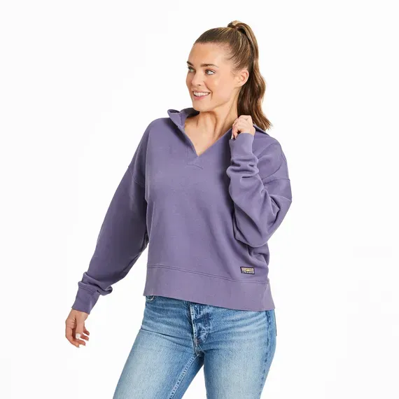 Women's Solid French Terry Boxy Pullover Hoodie