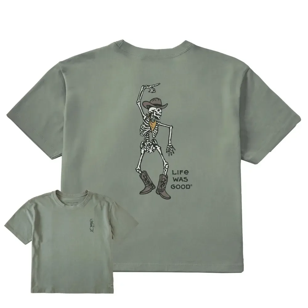 Women's Skeleton Cowboy Dance Short Sleeve Crusher Boxy Tee
