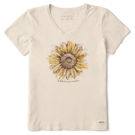 Women's Scribbled Sunflower Short Sleeve  Vee