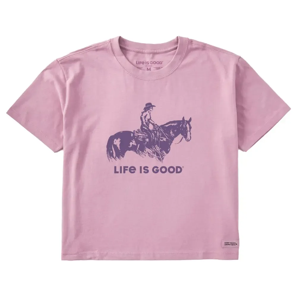Women's Female Western Rider Silhouette Short Sleeve Crusher Boxy Tee