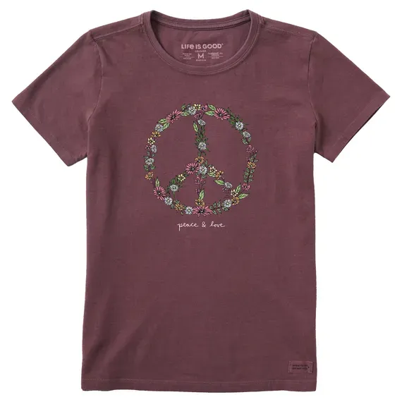 Women's Wildflower Love Peace Sign Short Sleeve  Tee