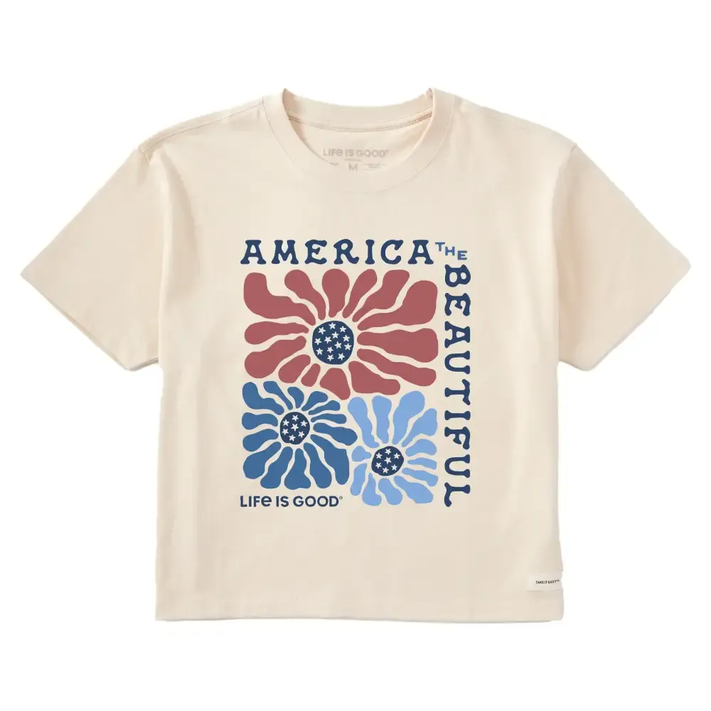 Women's America the Beautiful Flowers Short Sleeve Crusher Boxy Tee