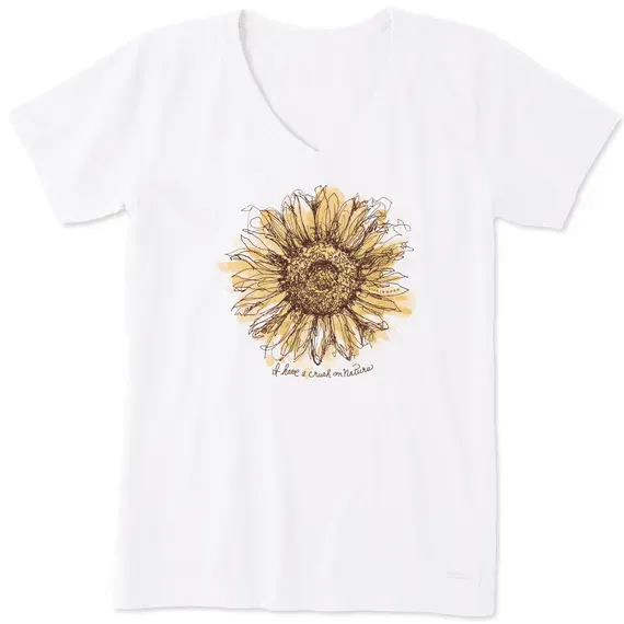 Women's Scribbled Sunflower Short Sleeve  Vee