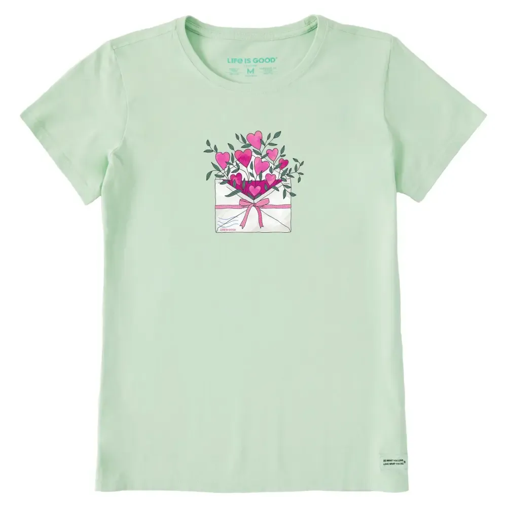 Women's Envelope Heart Flowers Short Sleeve Crusher Tee