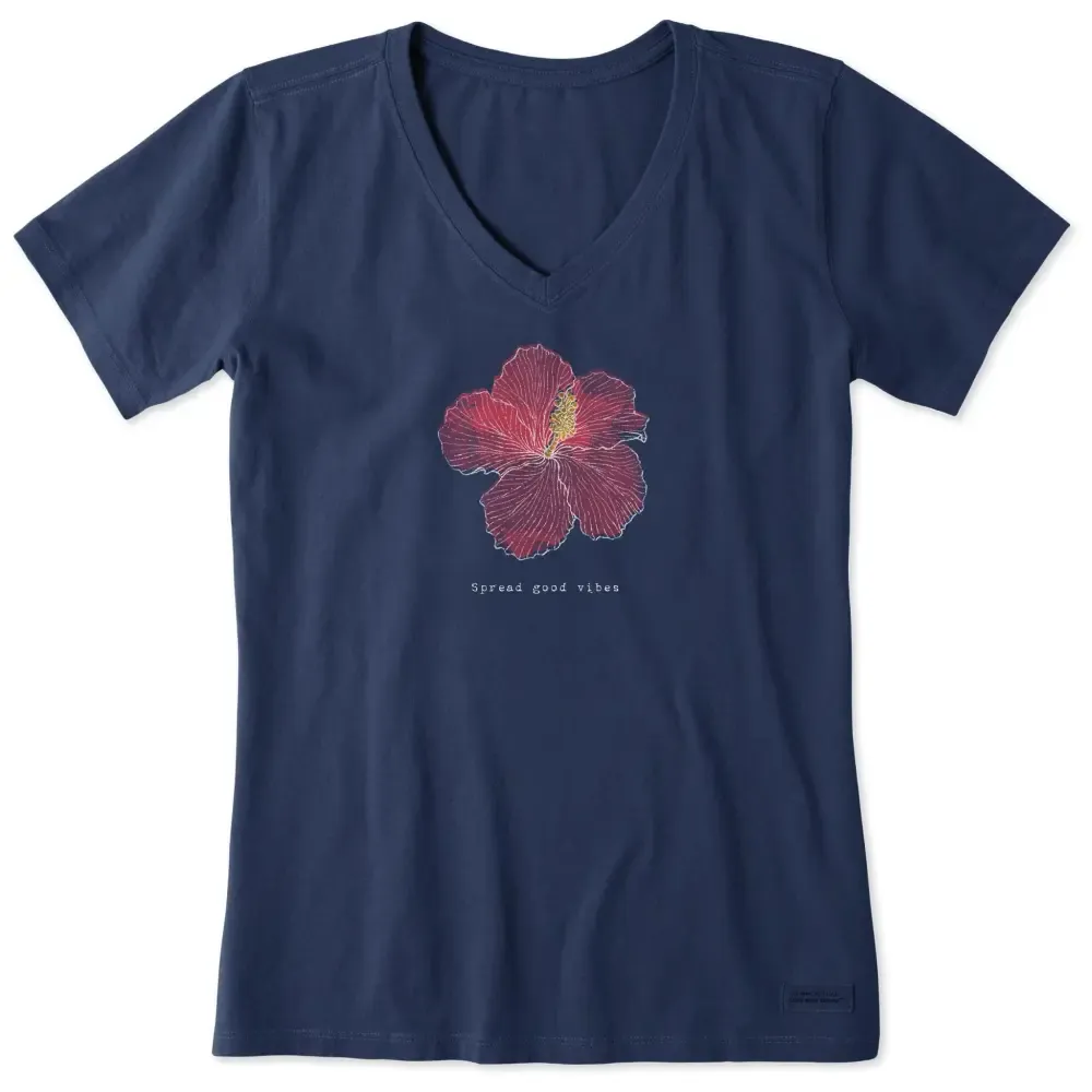 Women's Good Vibes Hibiscus Short Sleeve Crusher Vee