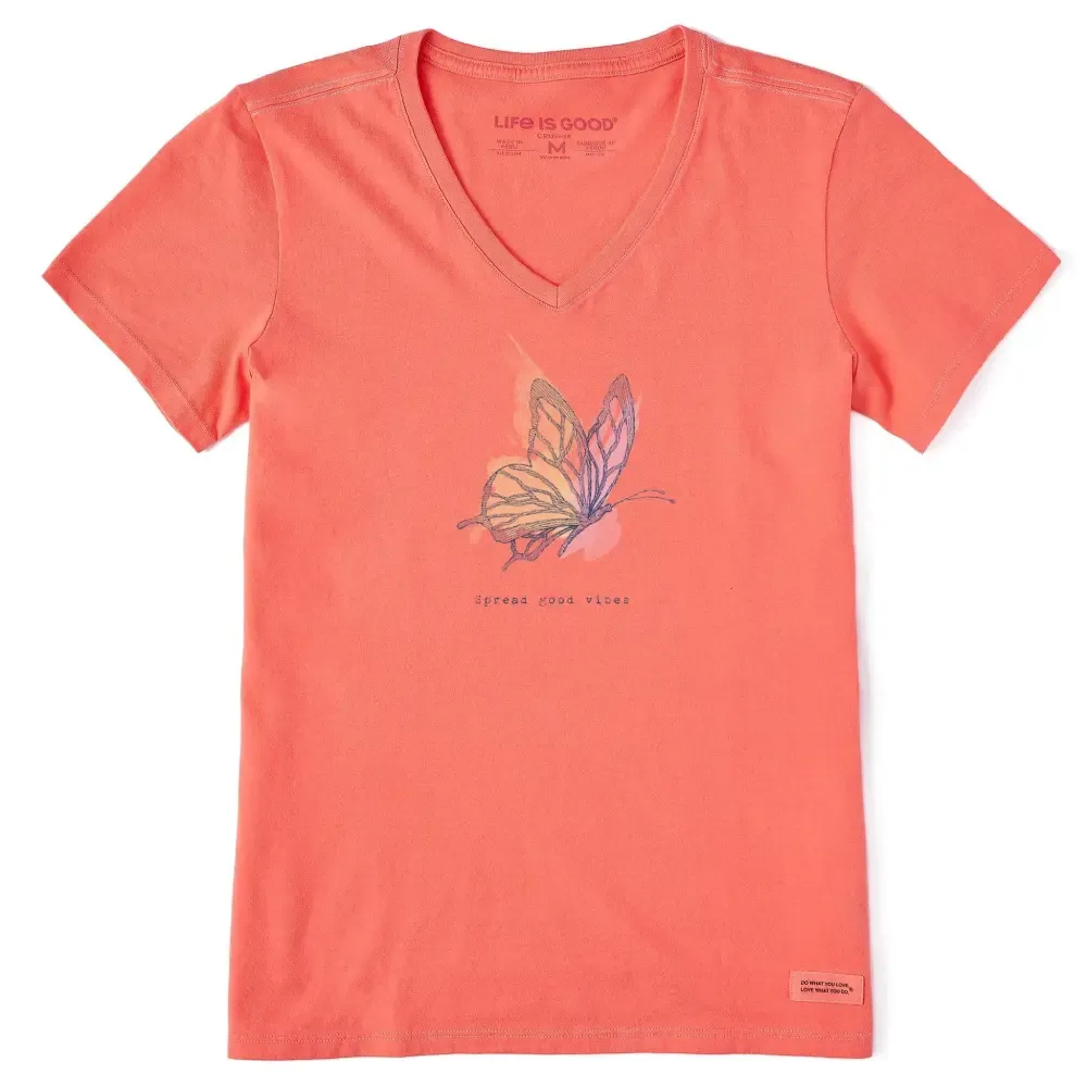 Women's Spread Good Vibes Butterfly Short Sleeve Crusher Vee