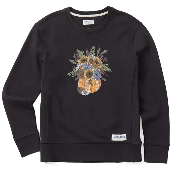 Women's Floral Pattern Pumpkin Simply True Fleece Crew