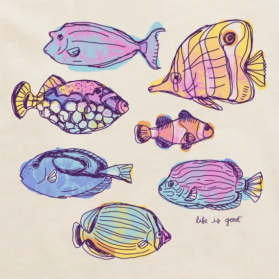 Women's Watercolor Tropical Fish  Crusher Boxy Tee