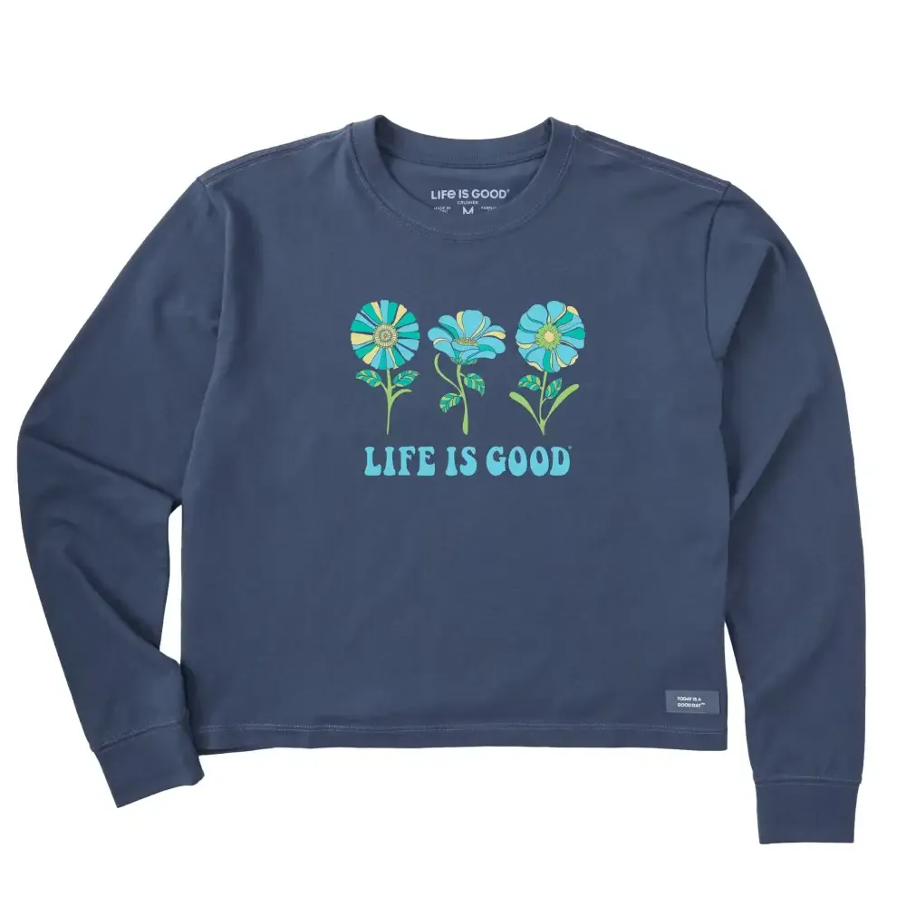 Women's 3 Flowers Long Sleeve Crusher Boxy Tee