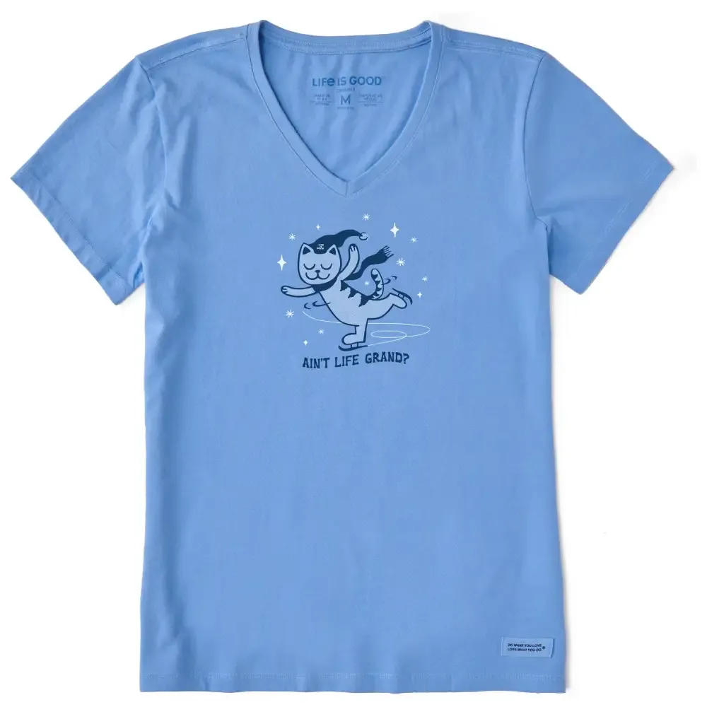 Women's Ain't Life Grand Cat Short Sleeve Crusher Vee