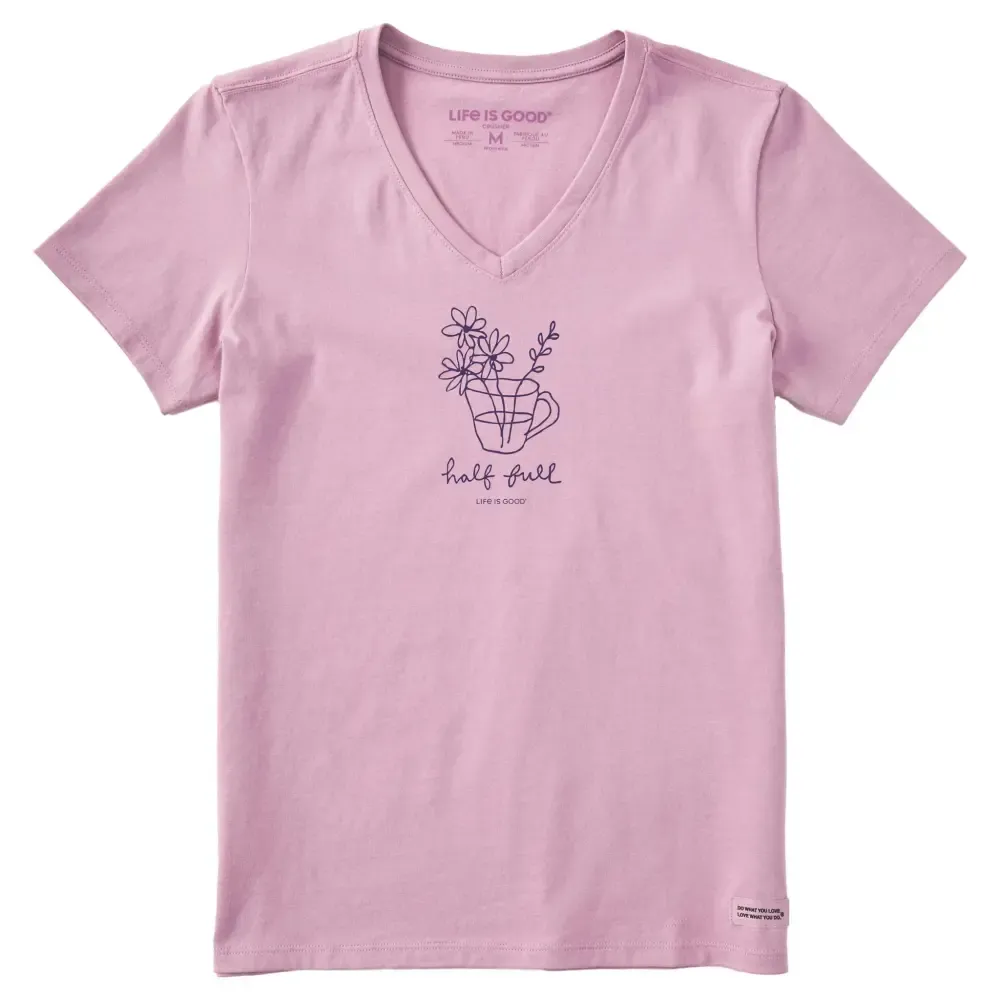 Women's Half Full of Flowers Short Sleeve Crusher Vee