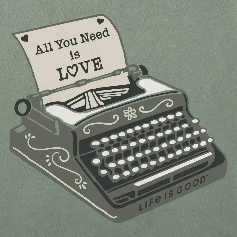 Women's All We Need is Love Typewriter Short Sleeve Crusher Boxy Tee