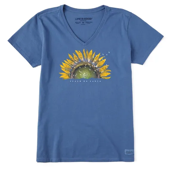 Women's Sunflower Dew Peace on Earth Short Sleeve  Vee
