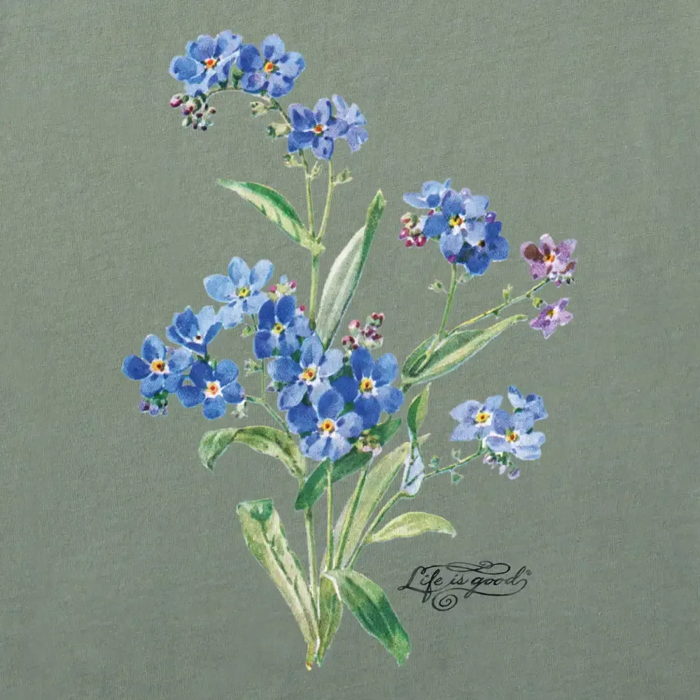 Women's Antique Blue Flowers Short Sleeve Crusher Vee