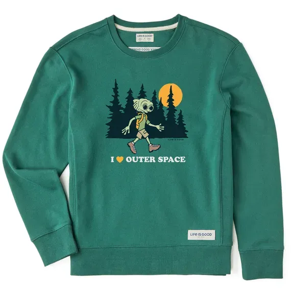Women's I Love Outer Space Hiking Alien Simply True Fleece Crew
