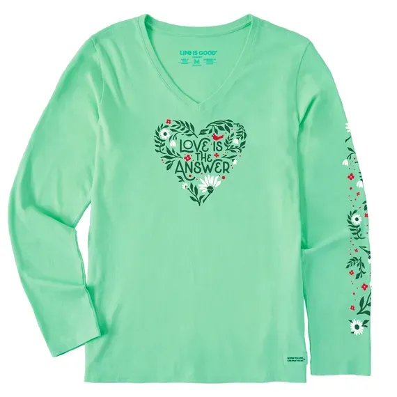 Women's Love is the Answer Heart Long Sleeve Crusher Vee