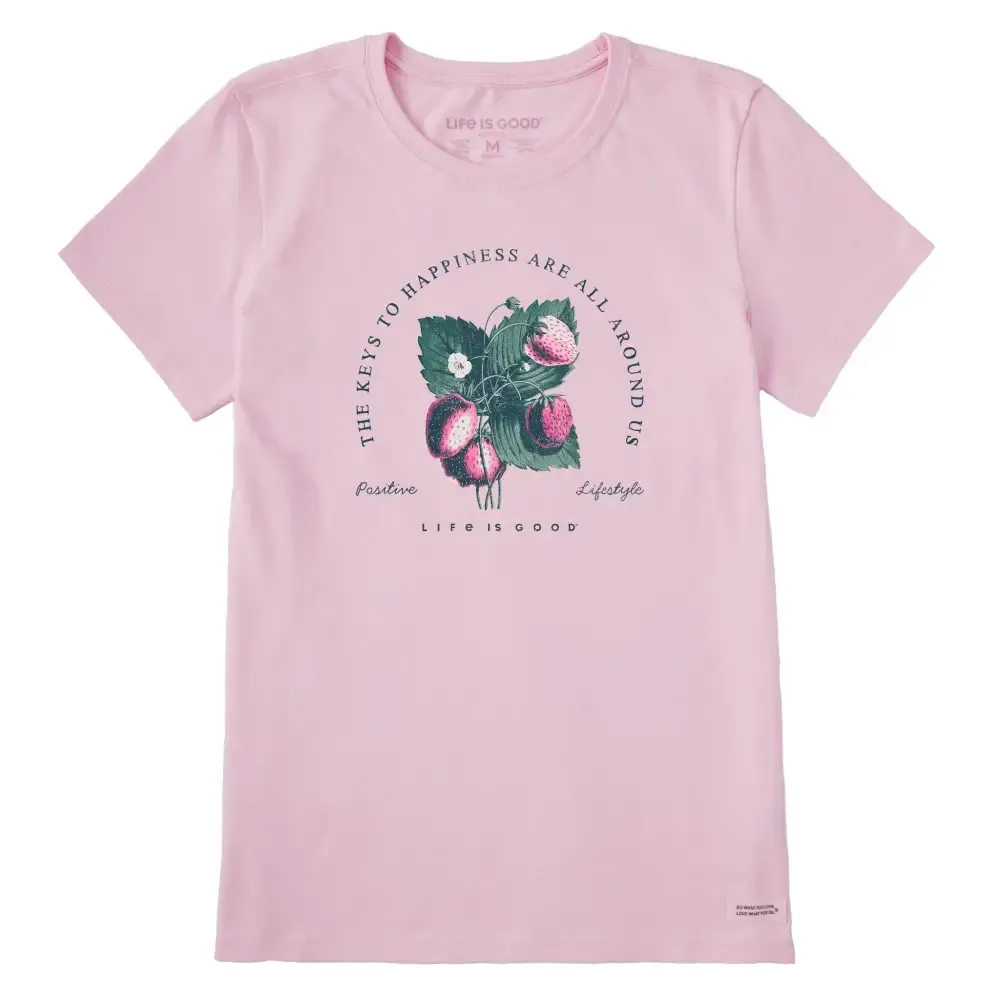 Women's Antique Keys to Happiness Flowers Short Sleeve Tee