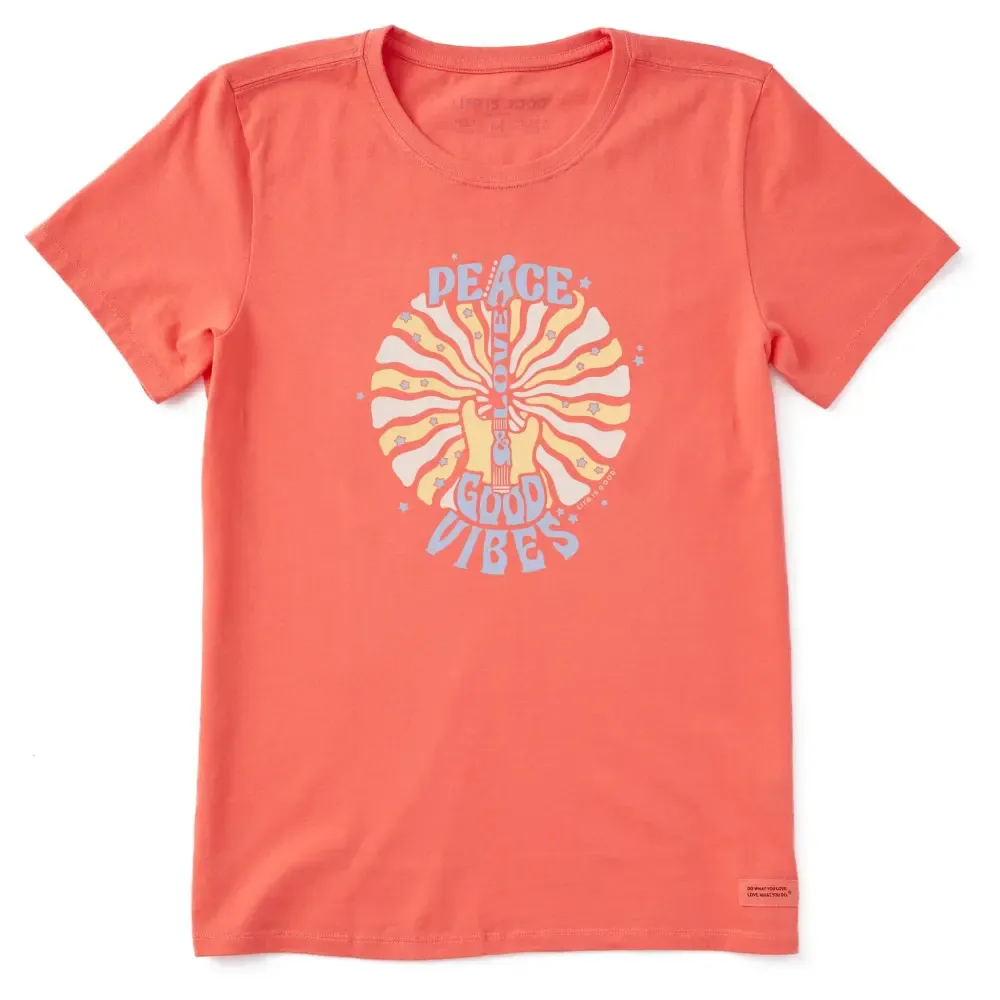 Women's Peace Love Good Vibes Guitar Short Sleeve Crusher Tee