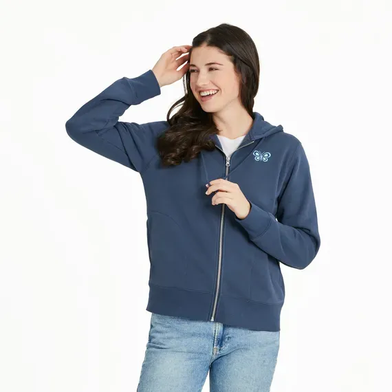 Women's Simple Butterfly Good Vibes Fleece Zip Hoodie