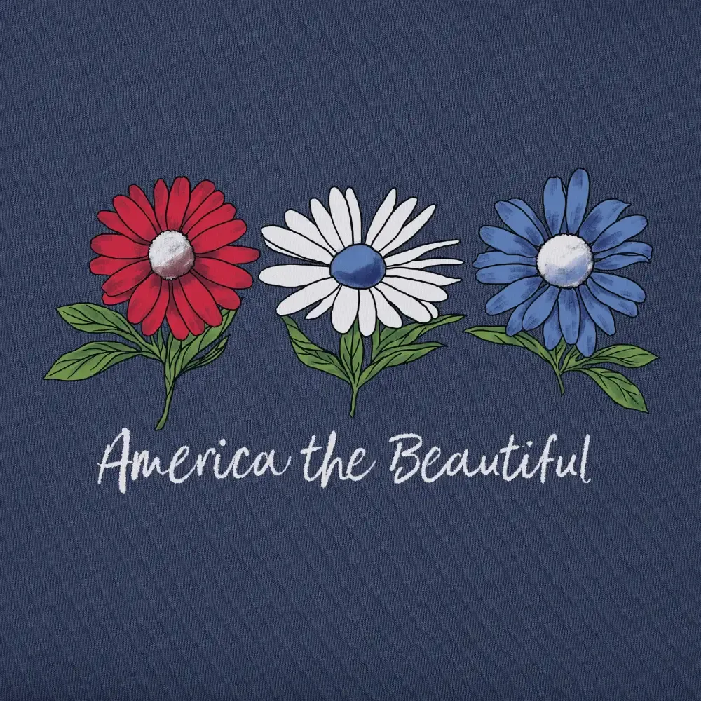 Women's America the Beautiful Daisies Long Sleeve Crusher Vee