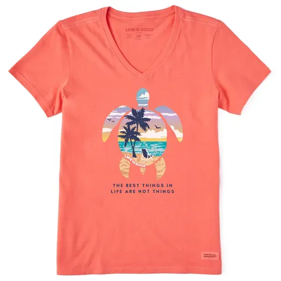 Women's Best Things Sea Turtle Beach Short Sleeve  Vee