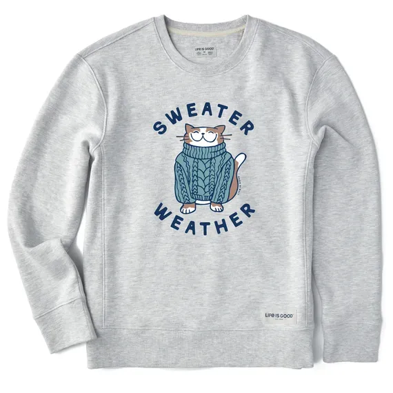Women's Sweater Weather Cat Simply True Fleece Crew