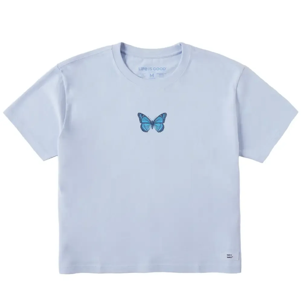 Women's Antique Floral Butterfly Short Sleeve Crusher Boxy Tee