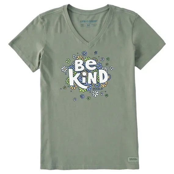 Women's Be Kind Flower Lines Short Sleeve  Vee