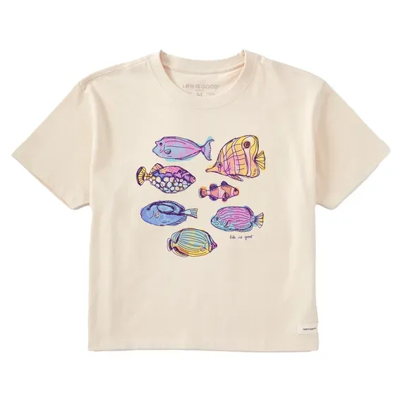 Women's Watercolor Tropical Fish  Crusher Boxy Tee