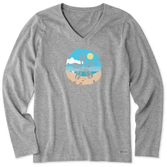 Women's Sand Dollar Beach Scene Long Sleeve Crusher Vee