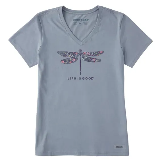 Women's Wildflower Dragonfly Short Sleeve Vee