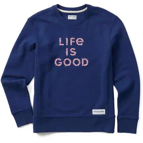 Women's Branded Patterna Life is Good Simply True Fleece Crew