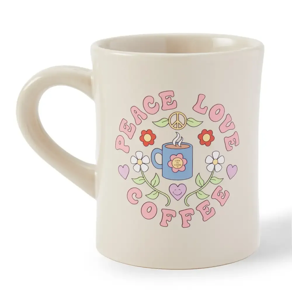 Adult Unisex Peace Love Coffee Floral Diner Mug