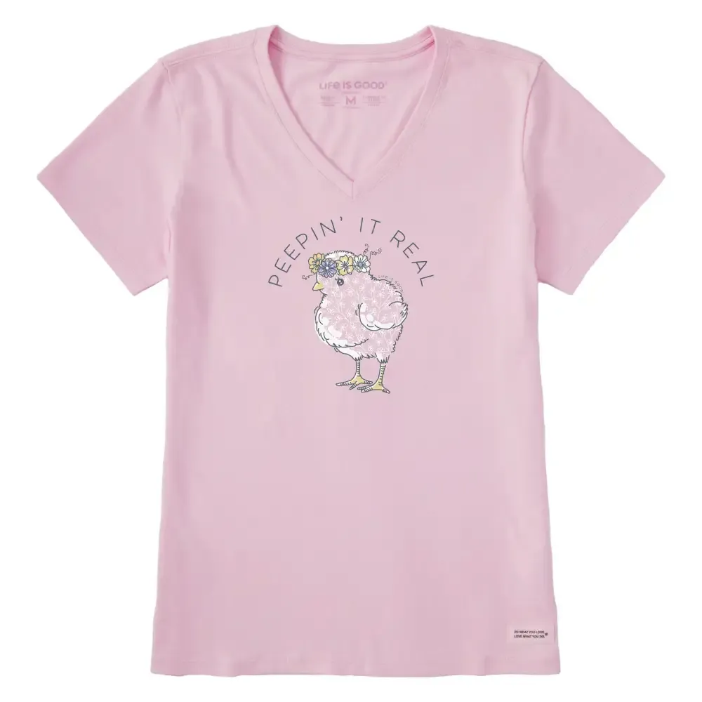 Women's Baby Chick Flower Crown Short Sleeve Crusher Vee