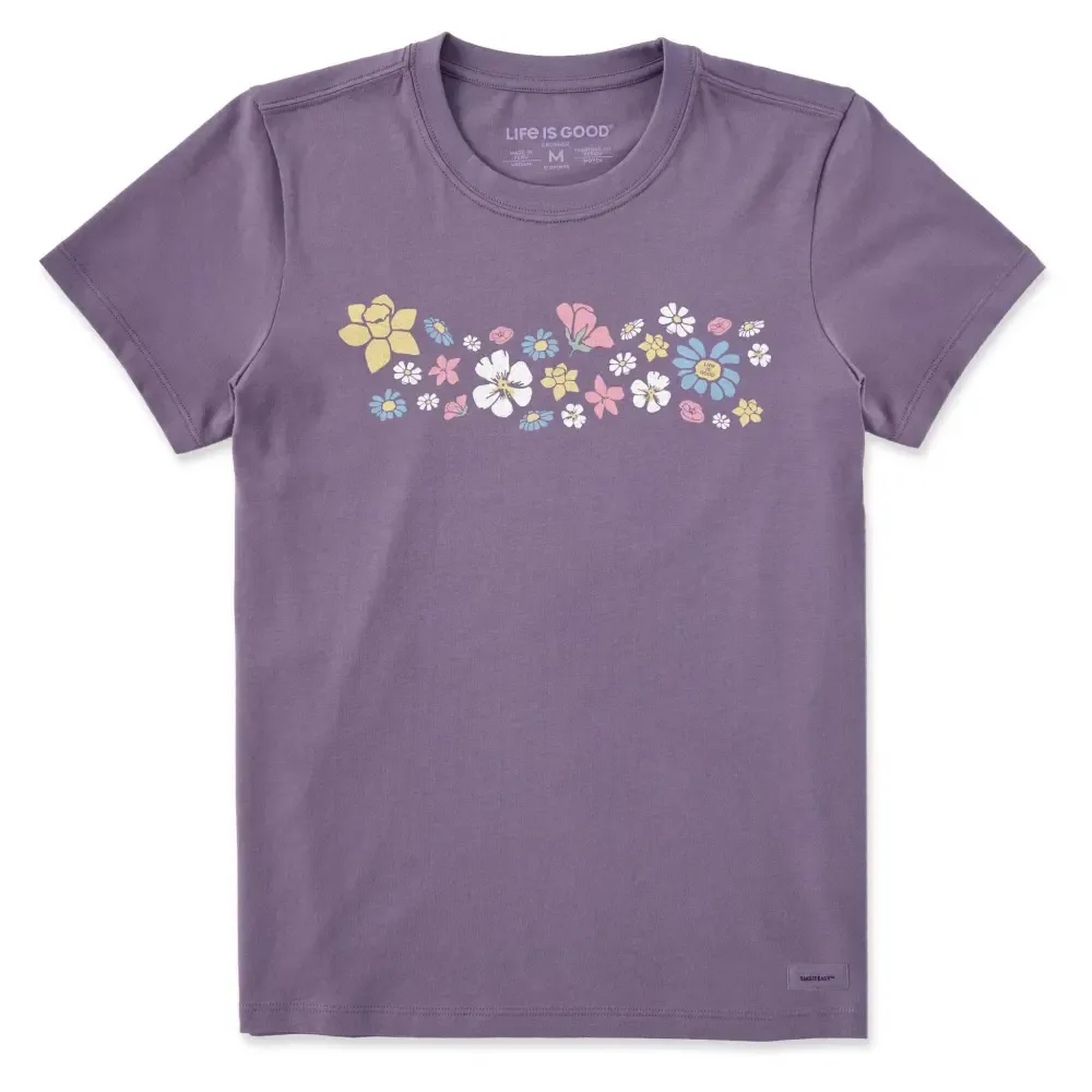 Women's Spring Wildflowers Pattern Short Sleeve Crusher Tee
