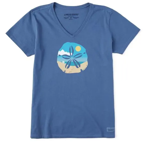 Women's Sand Dollar Beach Scene Short Sleeve  Vee