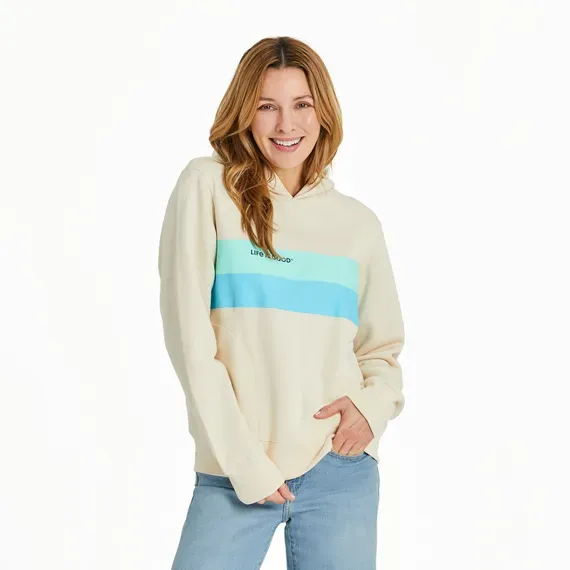 Women's LIG Two Wide Stripes Good Vibes Fleece Hoodie