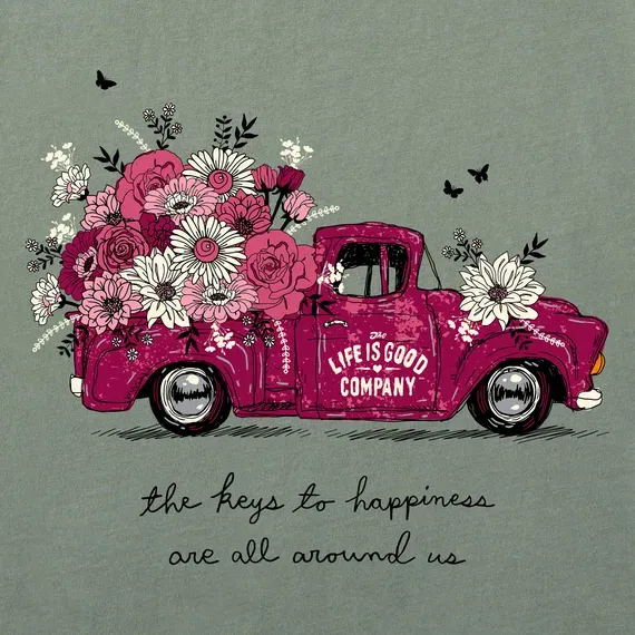 Women's Keys to Happiness Floral Pickup Short Sleeve Tee