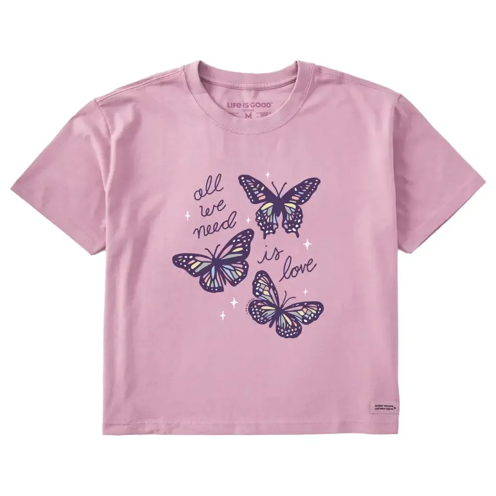 Women's All We Need is Love Butterflies Short Sleeve Crusher Boxy Tee